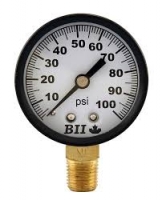 Pressure Gauge 2" Dial 0-100 psi Steel, 1/4" MNPT Lower Mount