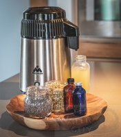 Countertop Distiller for Making Essential Oils, in Stainless Steel/Black with Glass Carafe by Megahome Model # MH-EOD-G