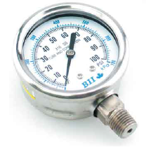 Pressure Gauge 2" Dial 0-100 psi All Stainless Steel Liquid Filled Lower Mount